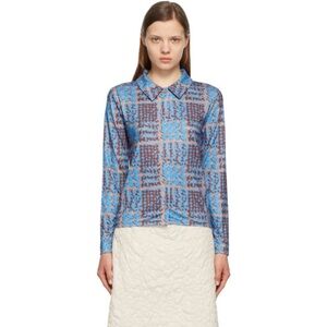 Stussy Blue and Brown Patterned Button-Down Shirt